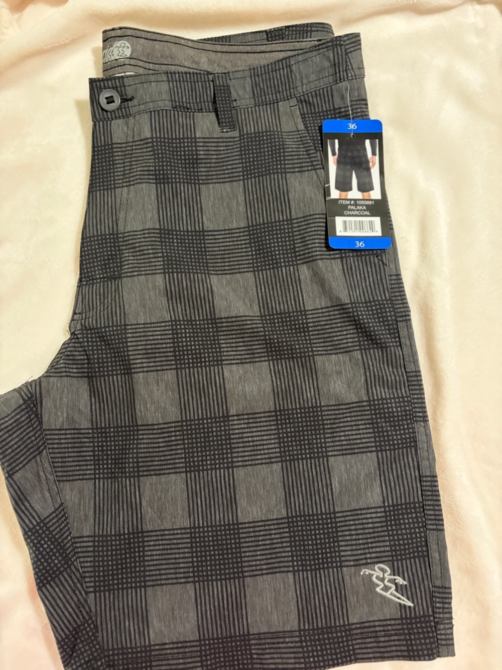 Men's Charcoal Plaid Swim Hybrids - Size 36